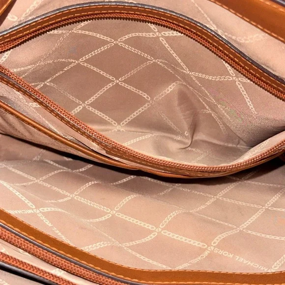 Michael Kors Women's Tote Bag Brown MK Logo Leather Trim Large - Picture 12 of 16